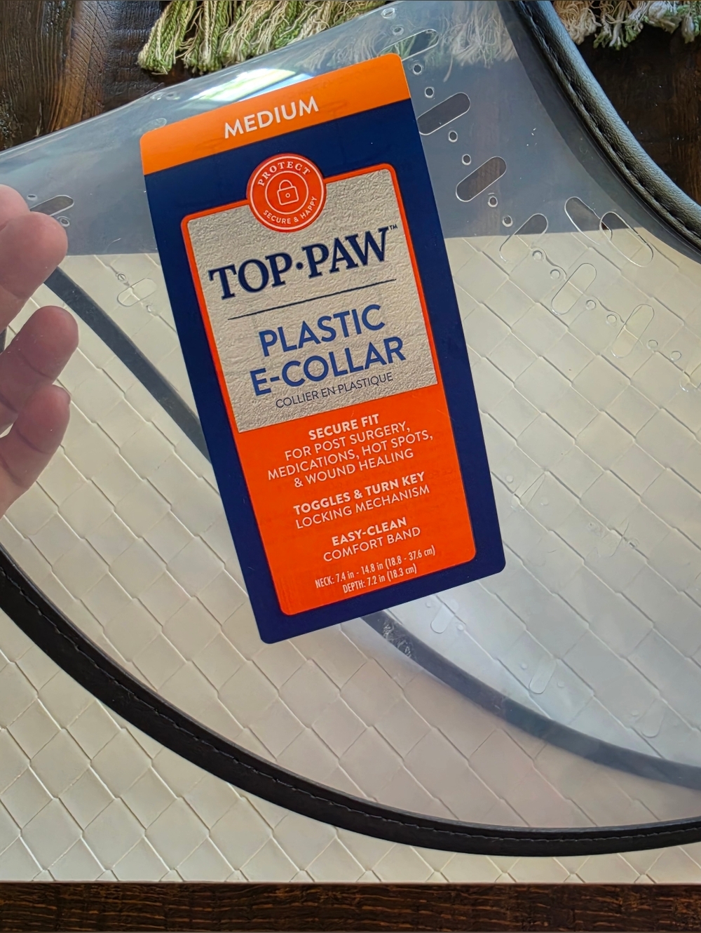 TOP•PAW Clear Plastic E-Collar (Medium) - Black Trim NEW!  EASY ON/OFF!